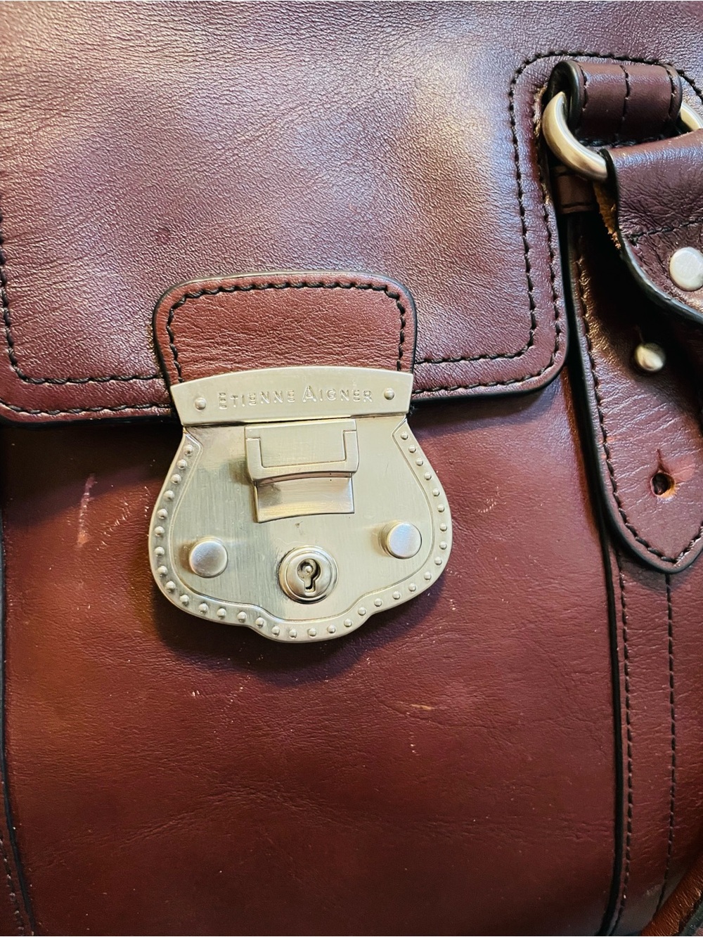 Vintage 90’s Etienne Aigner Cognac Brown Leather Satchel - Picture 6 of 9